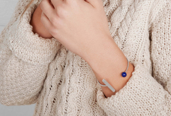 Geometric Cuff in Lapis and Sterling Silver