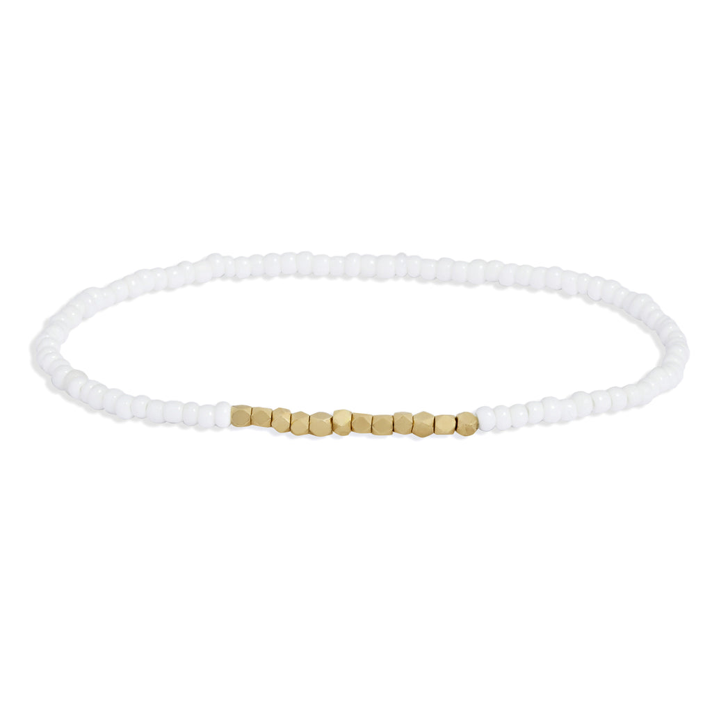 Women's White Beaded Bracelet with Yellow Gold