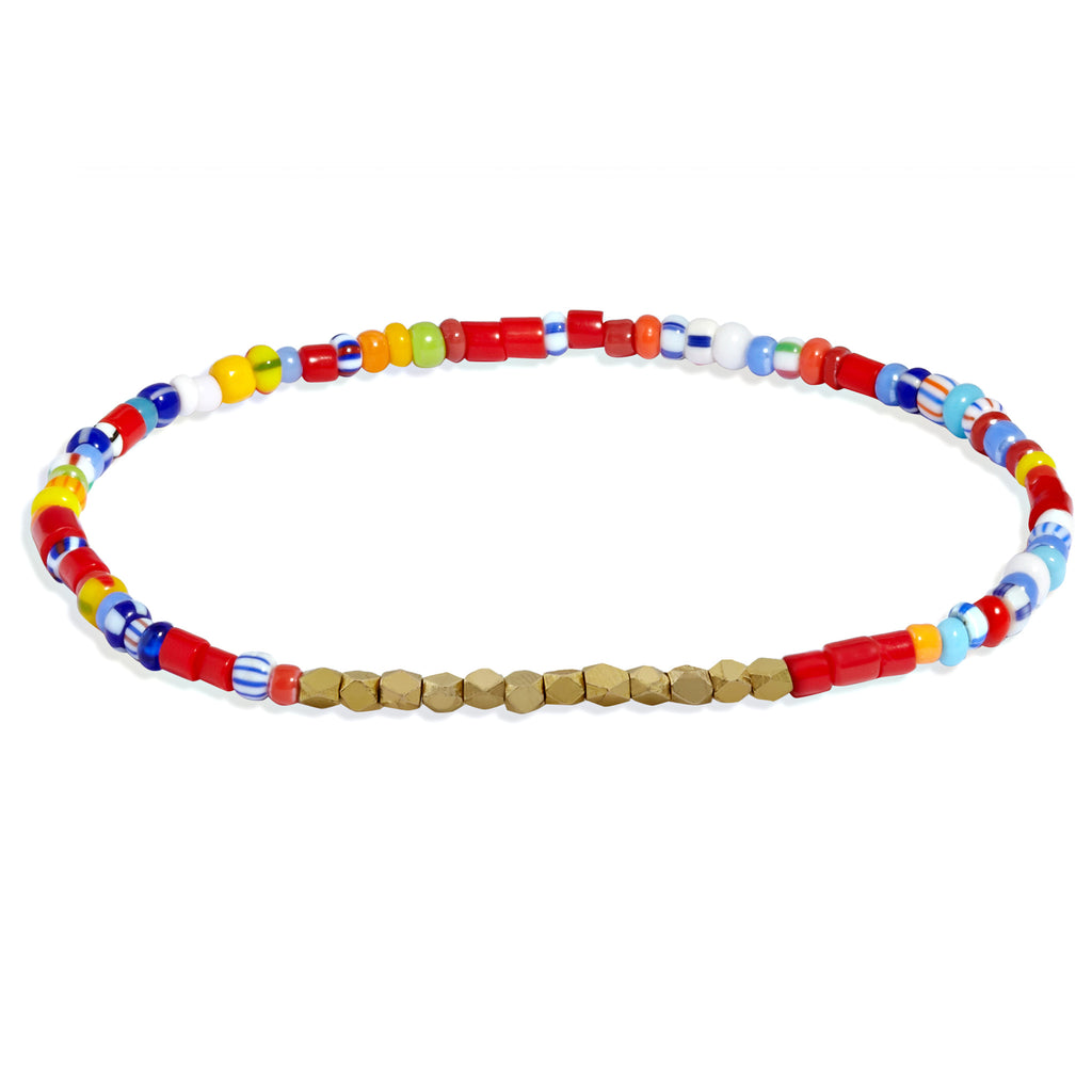 Women's Multicoloured Beaded Bracelet with Yellow Gold