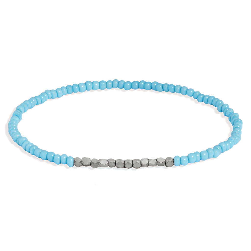 Women's Turquoise Beaded Bracelet with White Gold