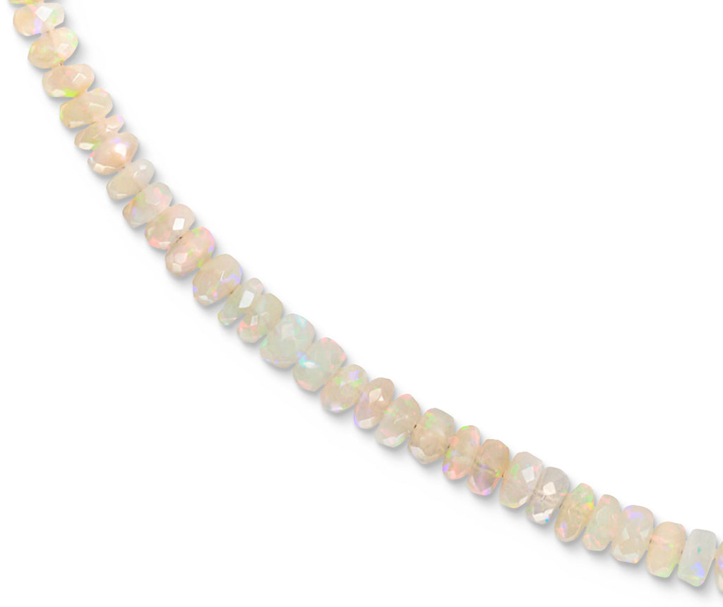Rustic Faceted Opal Beaded Necklace with Grey Diamond and 18k Gold Pendant