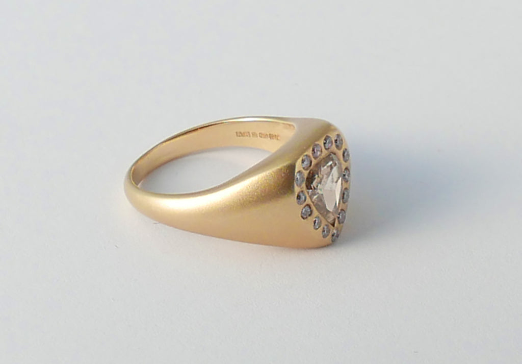Cognac Diamond and Pink Pave Signet Ring
