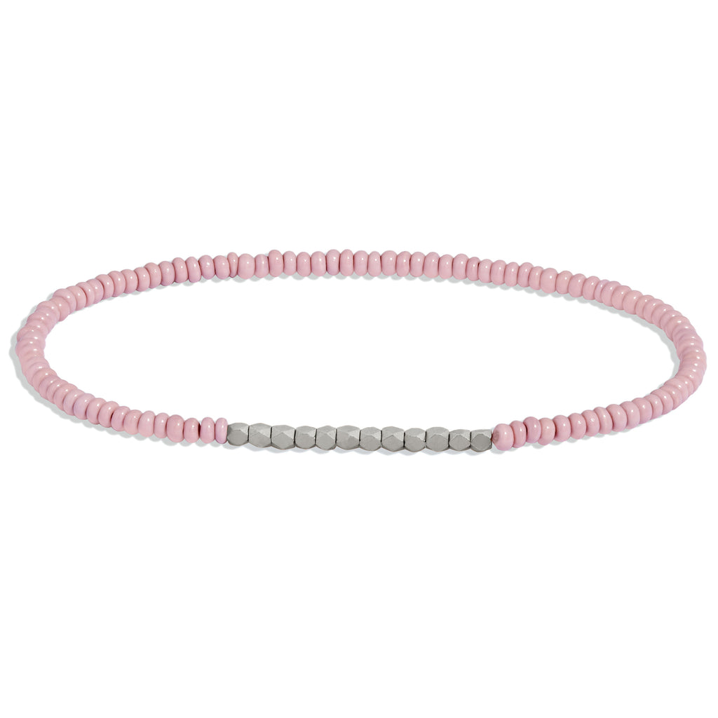 Women's Dusty Pink Beaded Bracelet with White Gold
