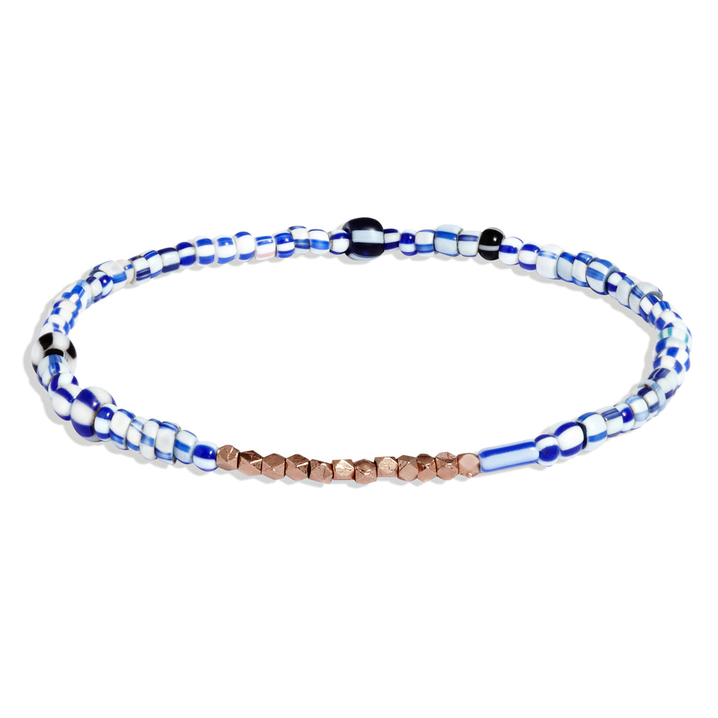 Women's Blue Mix Beaded Bracelet with Rose Gold