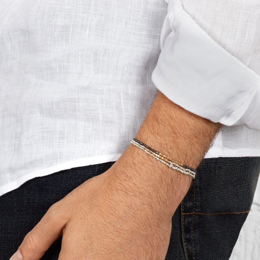 Men's Oxidised Silver and Rose Gold Beaded Bracelet