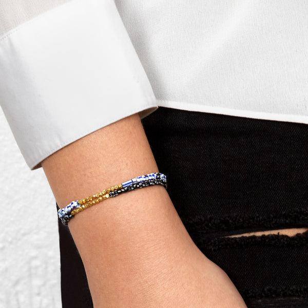 Women's Blue and White Beaded Bracelet with Yellow Gold