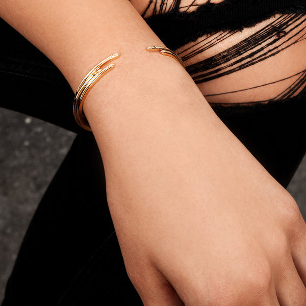 Women's Cuff Bracelet in Yellow Gold with Black Diamonds