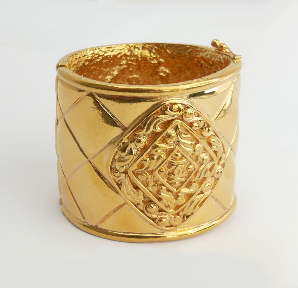 Vintage Chanel Quilted Byzantine Cuff Bracelet, 1980s