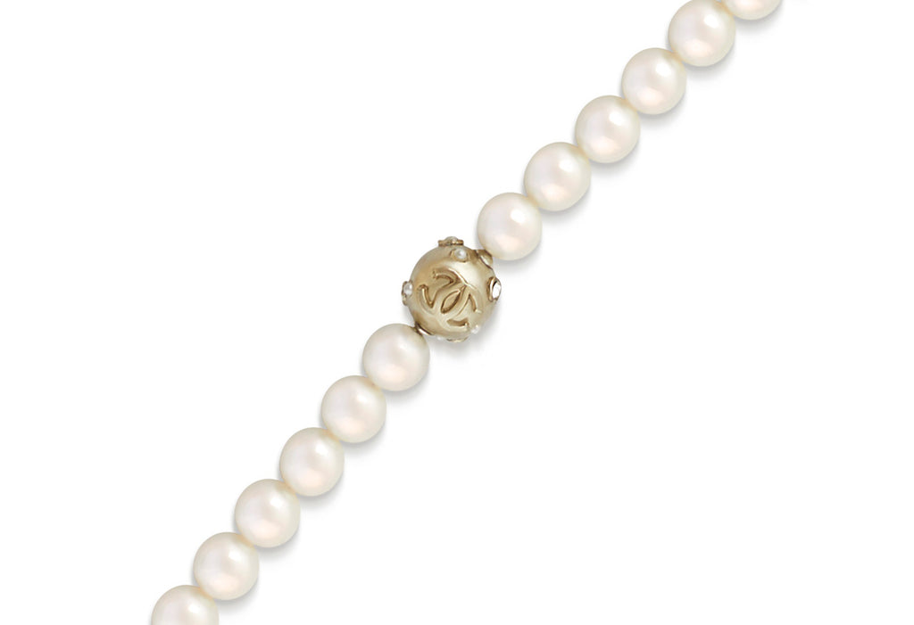 Vintage Chanel Double Strand Faux Pearl and Bow Station Necklace, 2006