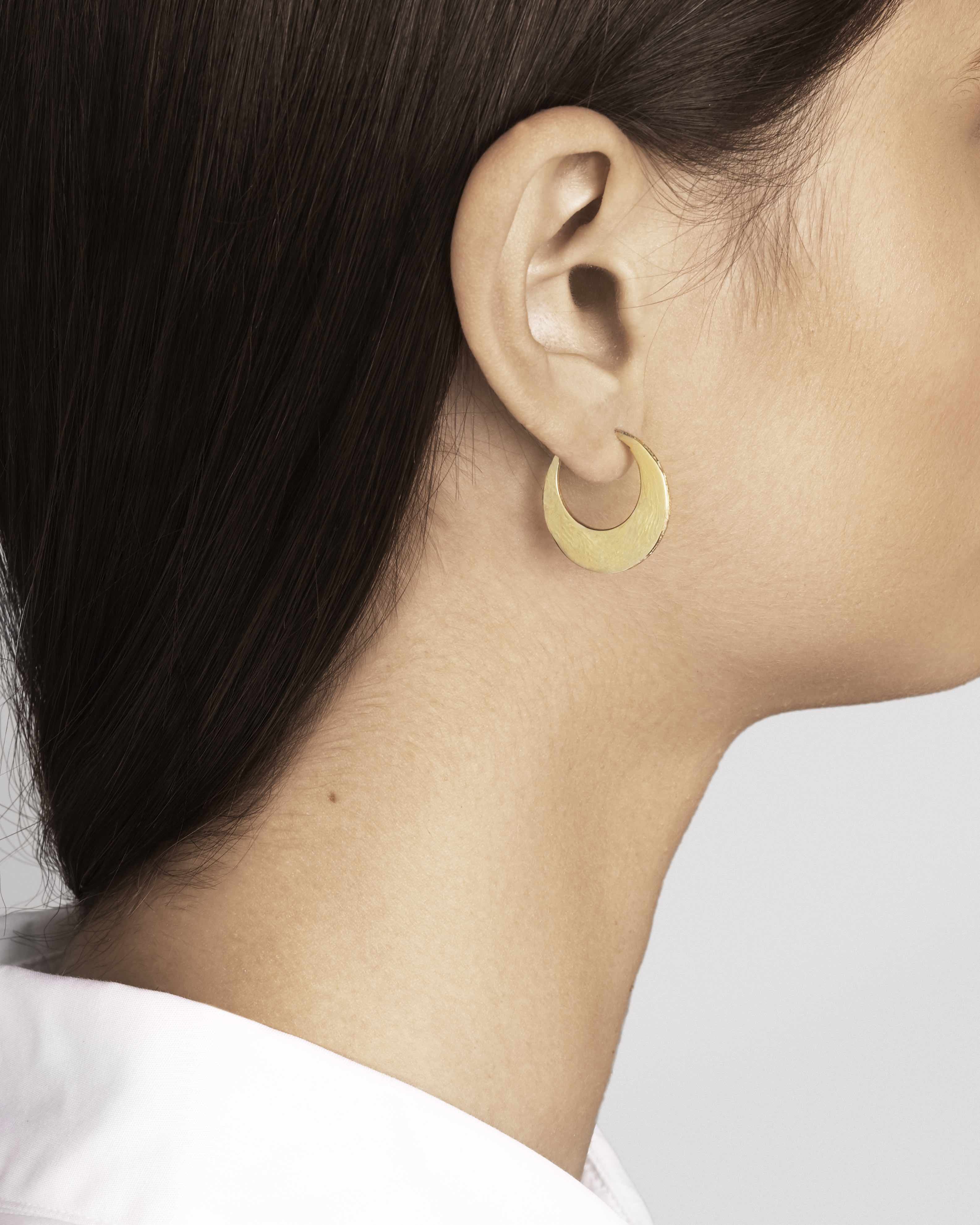 Gold crescent hoop earrings on sale