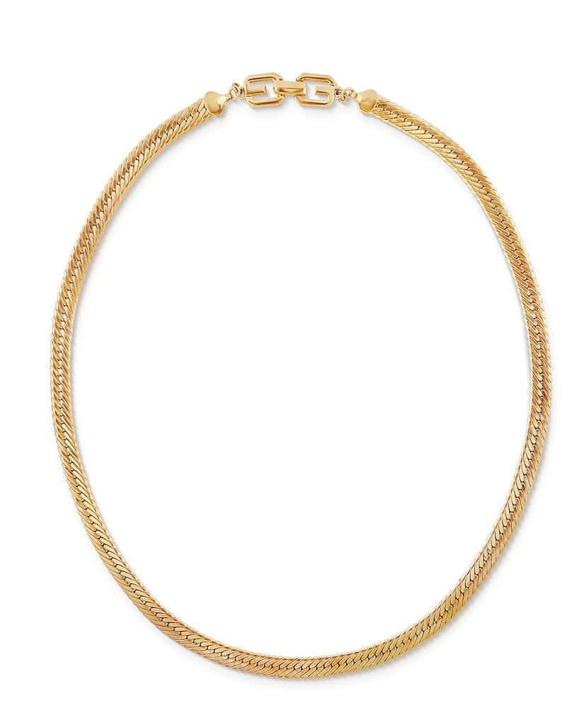 Vintage Givenchy Long Herringbone Chain Necklace with Logo Clasp, 1980s
