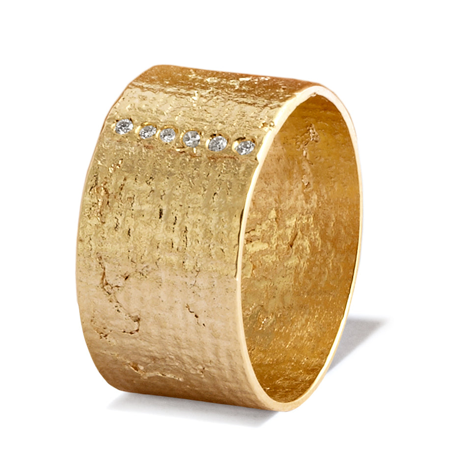 Paper Cigar Ring in 9k Yellow Gold with Diamonds