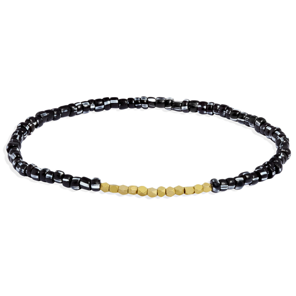Women's Black and White Beaded Bracelet with Yellow Gold