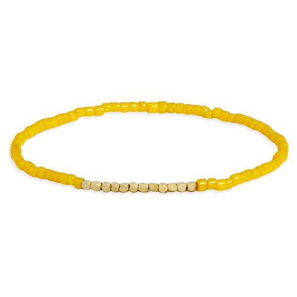 Men's Bright Yellow Beaded Bracelet with Yellow Gold