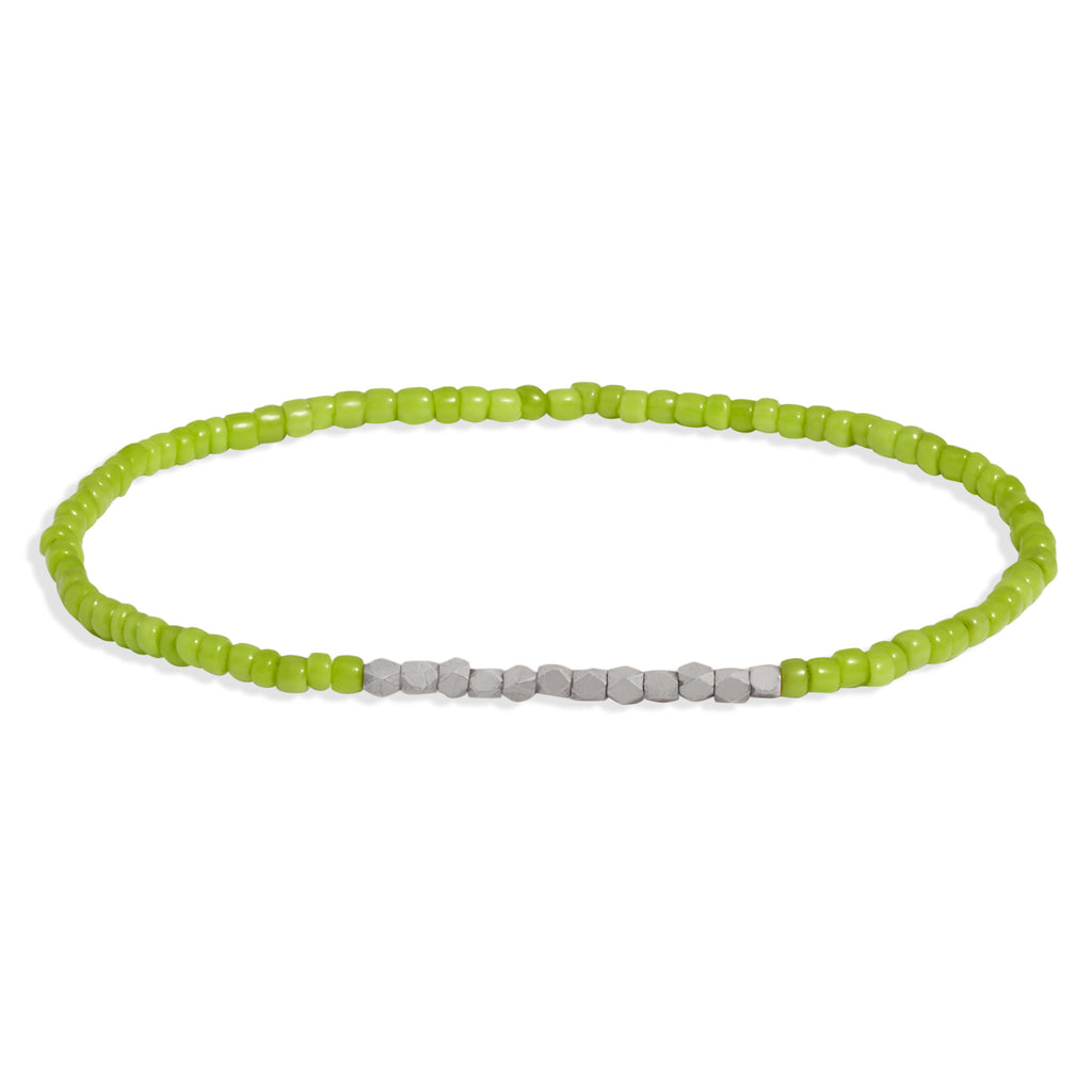 Men's Lime Green Beaded Bracelet with White Gold