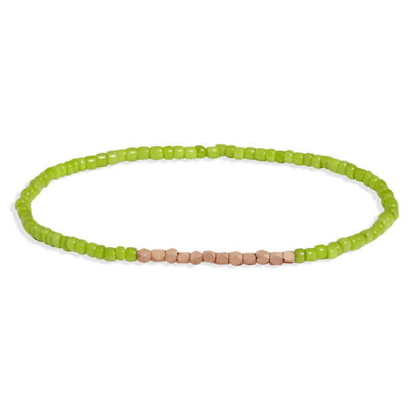 Men's Lime Green Beaded Bracelet with Rose Gold