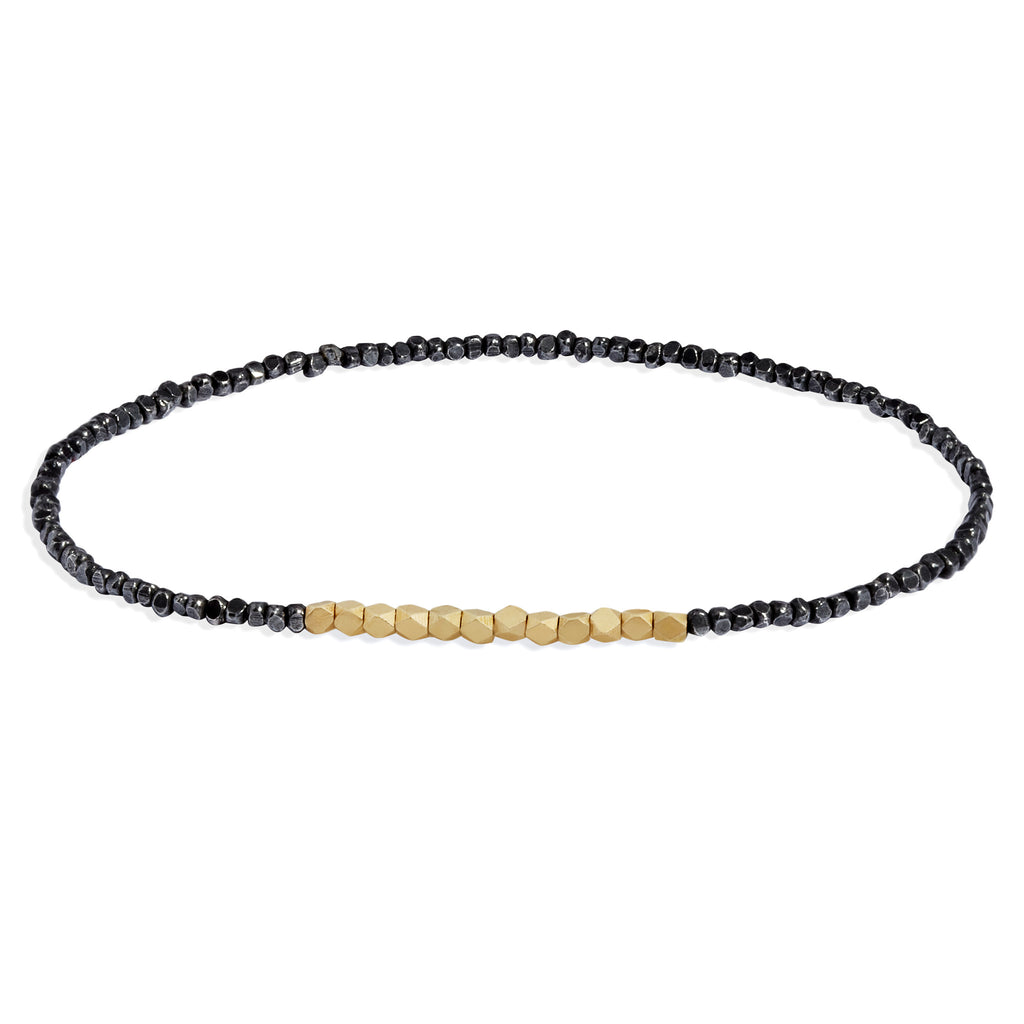 Men's Oxidised Silver and Yellow Gold Beaded Bracelet
