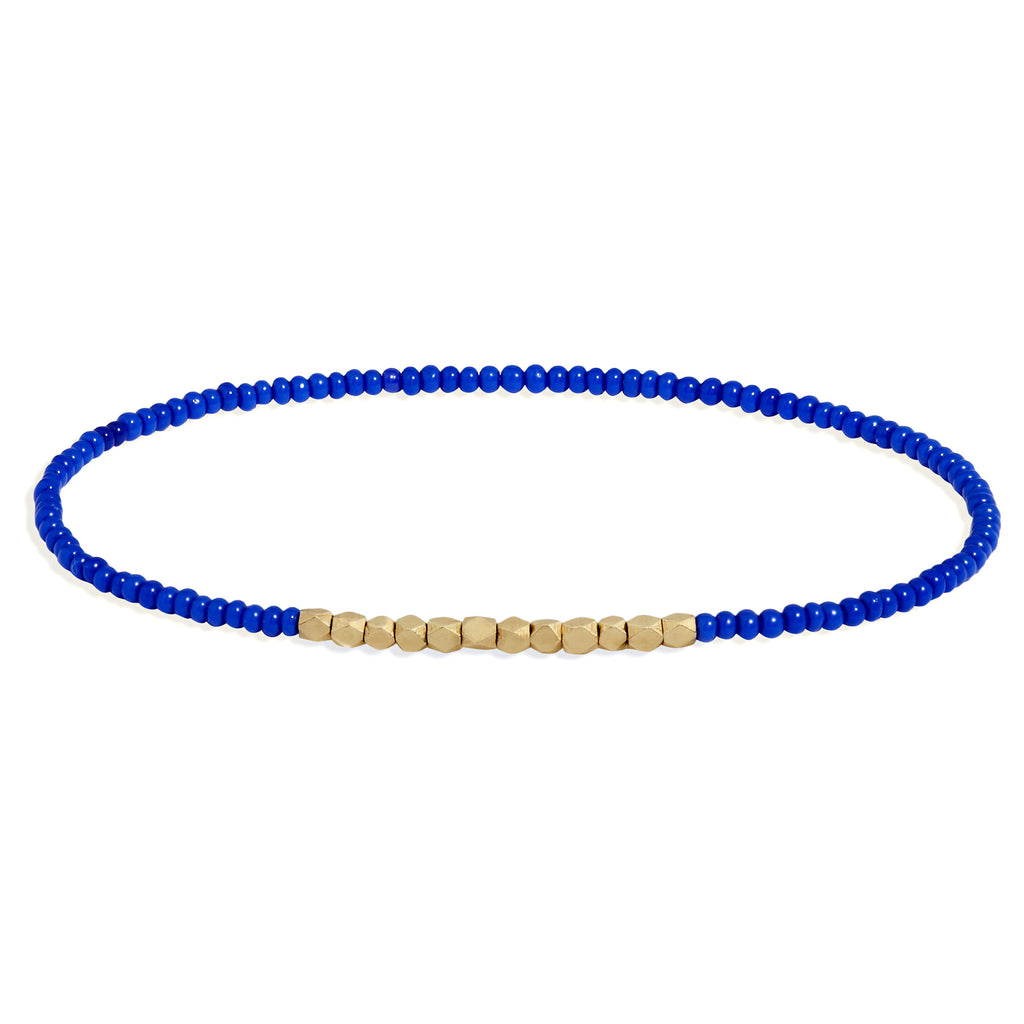 Women's Electric Blue Beaded Bracelet with Yellow Gold