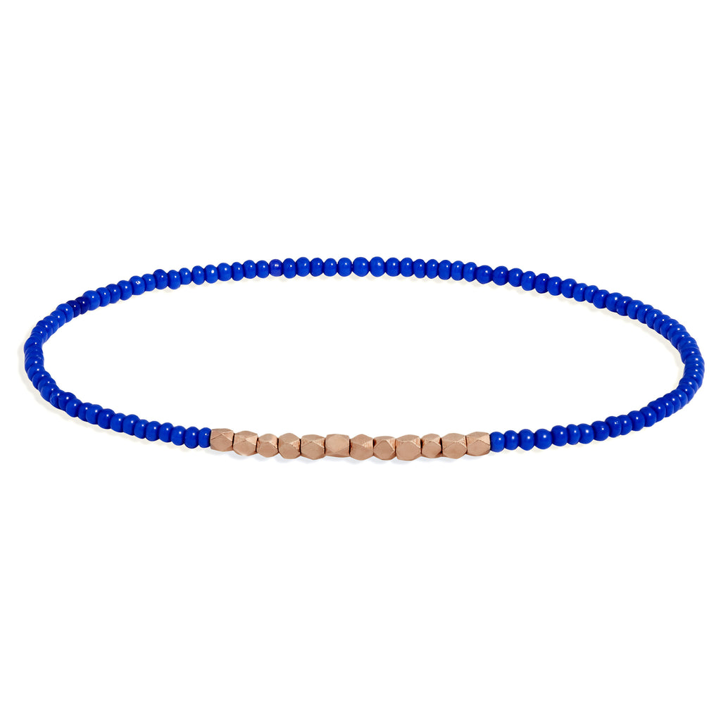 Men's Electric Blue Beaded Bracelet with Rose Gold