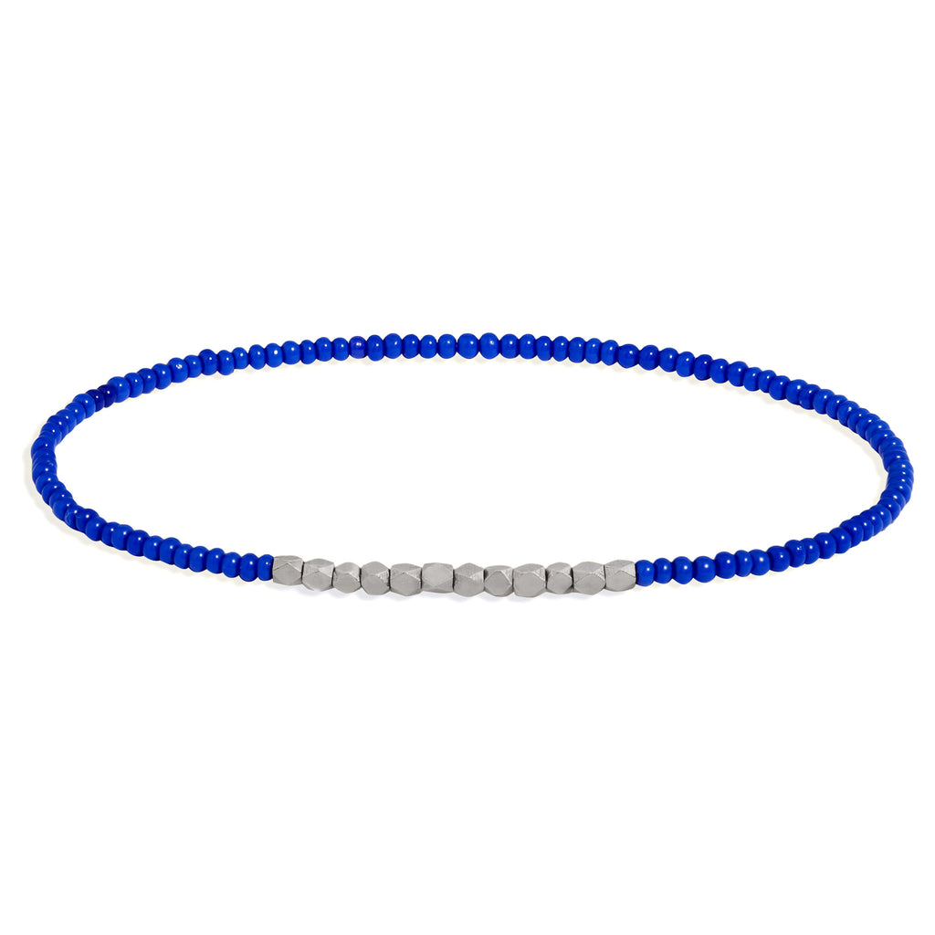 Men's Electric Blue Beaded Bracelet with White Gold