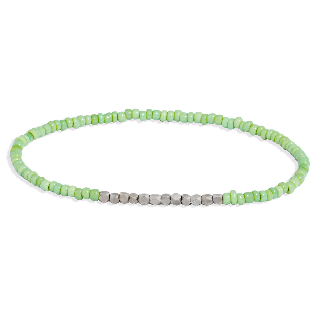 Women's Mint Green Beaded Bracelet with White Gold