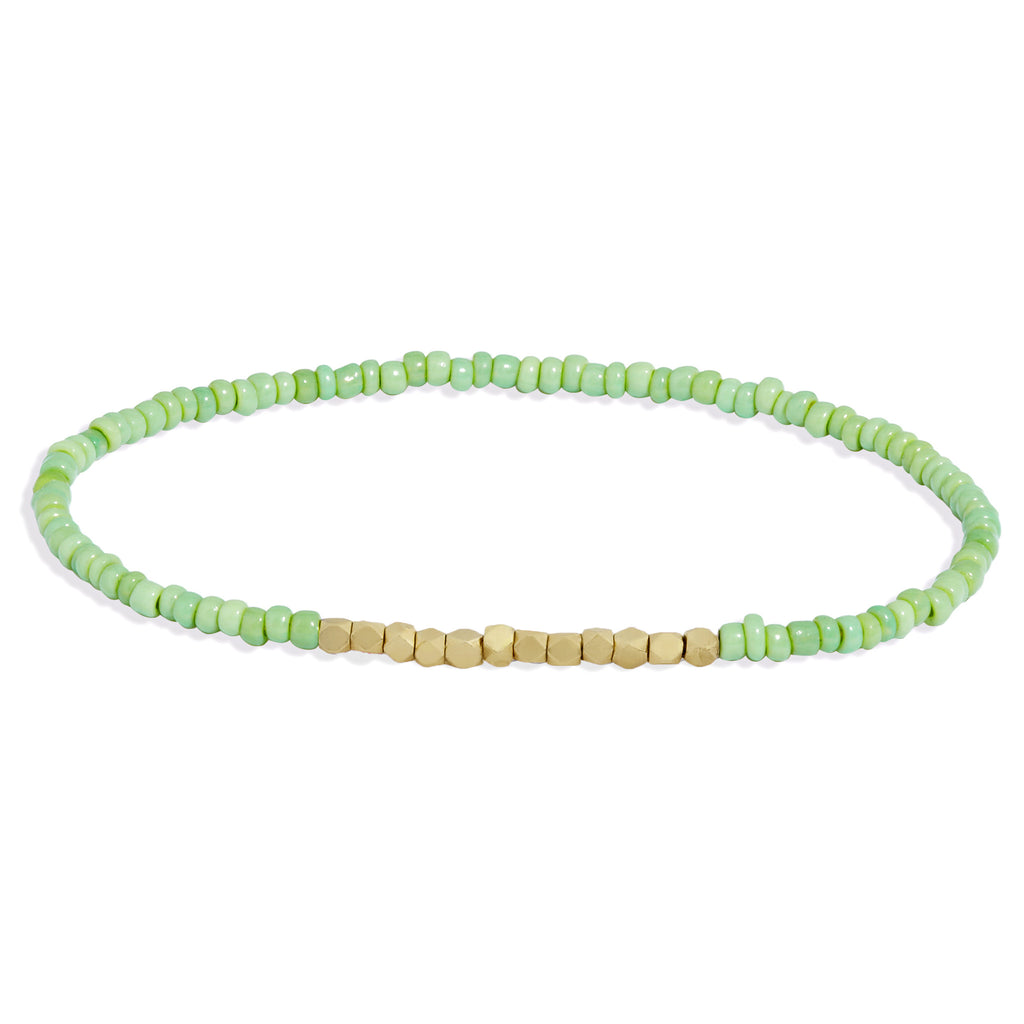 Men's Mint Green Beaded Bracelet with Yellow Gold