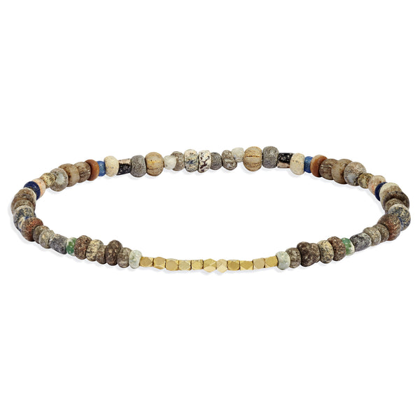 Men's Neutral Mali Beaded Bracelet with Yellow Gold