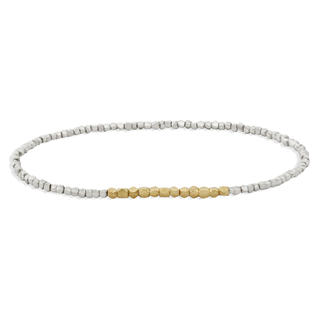 Men's Silver and Yellow Gold Beaded Bracelet