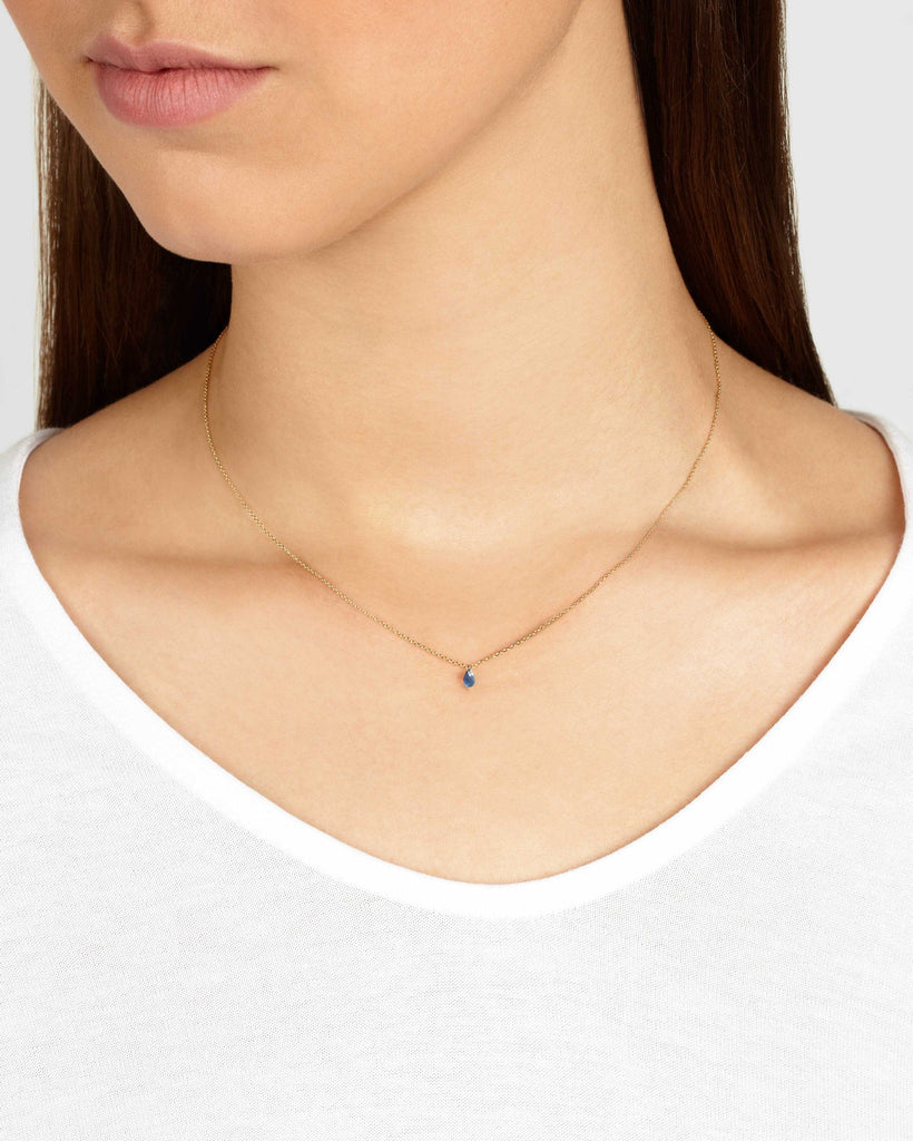 Blue Sapphire Drop Necklace in Yellow Gold