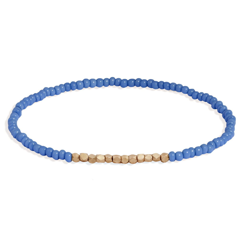 Custom Women's Cornflower Blue Beaded Bracelet with Rose Gold